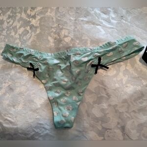 Beautiful Mint Color with Silver Heart Patterned Thong Underwear